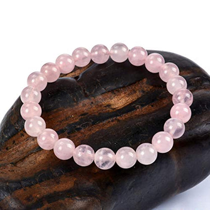 Cherry Tree Collection - Small, Medium, Large Sizes - Gemstone Beaded Bracelets For Women and Men - 8mm Round Beads - color: Madagascar Rose Quartz, size: Large