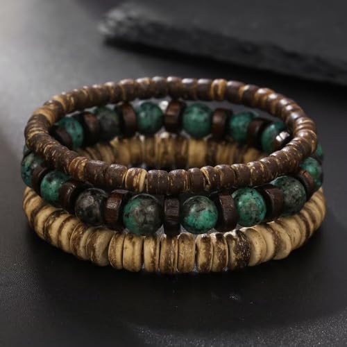 Todu Boho Bracelets Vintage African Turpine Coconut Shell Stackable Wooden Beaded Bracelets for Women Men Bohemian Ethnic Summer Beach Vacation Holiday Jewelry - style: Style E