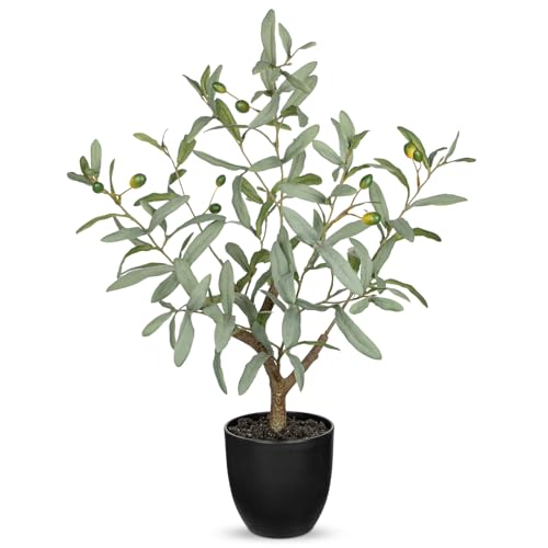 Briful Olive Trees Artificial Indoor 27.2 Inch Fake Olive Tree with Balck Pot Small Decorative Faux Olive Plant for Home Office Room Table Modern Farmohouse Decor - color: Olive Plants#6