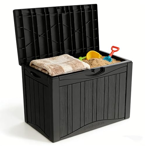Outdoor Storage Box 50GAL Waterproof Resin Deck Box,Pool Accessories Supplies，UV-Resistant Lockable Package Delivery Bin for Garden Tools,Large Patio Outside Cushions,Chest,Furniture,Black - color: Black, size: 50GAL
