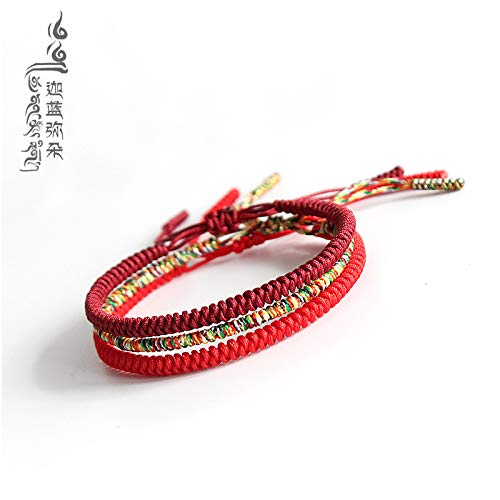 COLORFUL BLING Chinese Lucky Red String Bracelet Tibetan Buddhist Prayer Handmade Yoga Prayer Rope Mala Bracelet Adjustable Size Lucky New Year Jewelry Gifts for Women