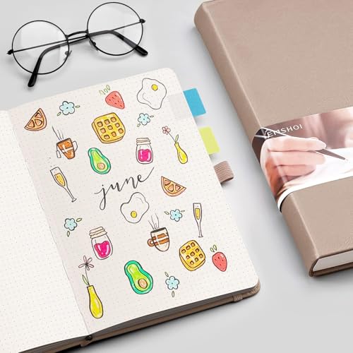 EMSHOI Dotted Journal Notebook, 256 Pages, 120 GSM Thick Paper, A5 Small 5.75"x8.38", PU Leather Hardcover, 5mm Dot Grid Notebook for Journaling, Planning, Drawing, Writing, Khaki - color: Khaki, size: A5-Dotted