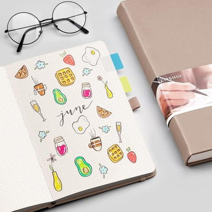 EMSHOI Dotted Journal Notebook, 256 Pages, 120 GSM Thick Paper, A5 Small 5.75"x8.38", PU Leather Hardcover, 5mm Dot Grid Notebook for Journaling, Planning, Drawing, Writing, Khaki - color: Khaki, size: A5-Dotted