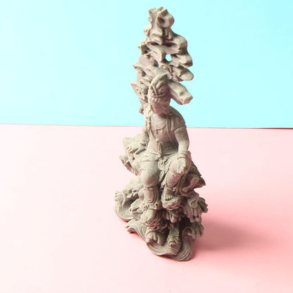 1PC Resin Green Sandstone Mixed Material Guanyin Statue, Water Moon Free Viewing Decor for Garden Bonsai Rockery, Living Room, Study, Prayer Room & Office Desk Zen Style