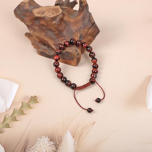 AD Beads Unisex 8mm Gemstone Bracelets Healing Macrame Adjustable 7-9 Inches || wear this healing natural gemstone bracelet help to erase your pain and fear || recover your energy||| - color: Red Tiger's Eye