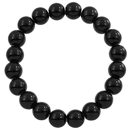 Falari 10mm Natural Semi Precious Gemstone Stretch Bracelet Unisex - color: Black Onyx