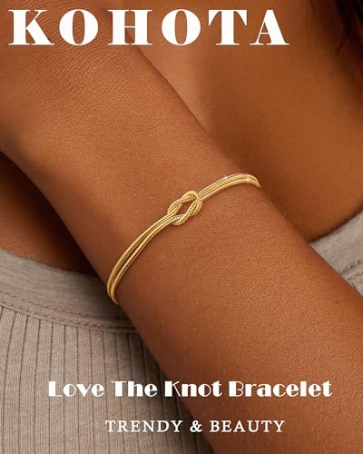 KOHOTA Silver Gold Bracelets for Women Trendy 14K Gold Plated Bracelet for Women Non Tarnish Dainty Stackable Layered Chain Heart Pearl Knot Beaded Bracelets Stack Set Charm Mothers Day Jewelry Gifts - color: A.Knot-gold