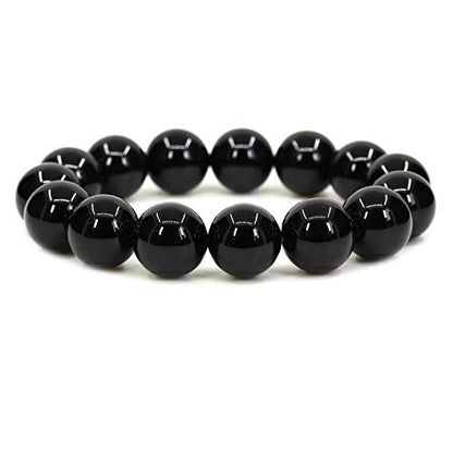 Keleny Natural Gem Semi Precious Gemstones 14mm Round Beads Crystal Stretch Bracelets 7 Inch Unisex - color: Black Agate
