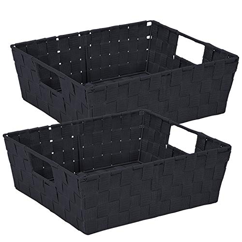 Simplify 15"x 13"x 5" Alloy Steel Rectangular Basket with 2 Built-in Carrying Handles, Black - color: Black, size: (Pack of 1)