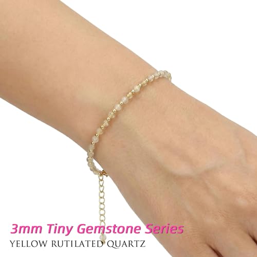 Morchic 3mm Natural Gemstone Beaded Bracelet for Women, Dainty Tiny Charm Jewelry, Adjustable 7.1-8.6" Ideal Birthday Holiday Gift