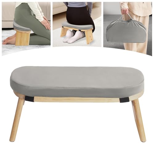 Meditation Prayer Bench, Portable Foldable & 5° Ergonomic Tilt Kneeling Meditation Yoga Stool with Cushion & Carry Bag for Home/Studio/Gym, Bamboo & Velvet Kneeling Stools (Grey) - color: Grey