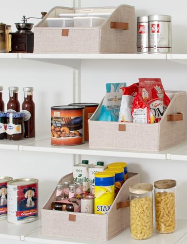 StorageWorks Closet Storage Bins, Trapezoid Organizer Box for Shelves, Fabric Clothes Bin, Foldable Organizing Baskets with Handles, Small, Brown and Beige, 3-Pack