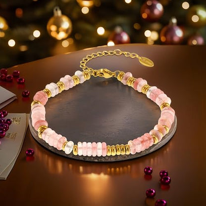 Hupplle Natural Stone Beaded Bracelets for Women 18K Gold Plated Stainless Steel Handmade Minimalist Adjustable Bracelet Trendy Jewelry Gifts for Her