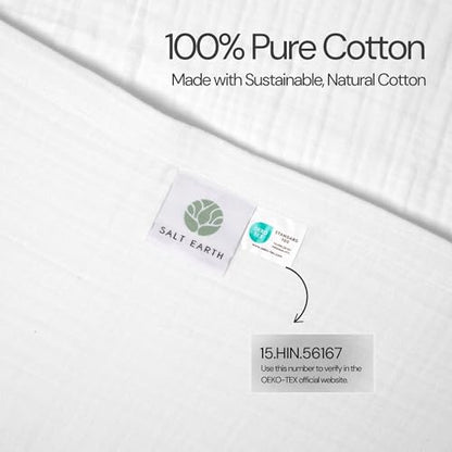 Salt Earth 100% Cotton Muslin Throw Blanket, Gauze Blanket 50"X60" Throw with Tassel 4 Layered for Couch, Bed, Living Room, Lightweight & All Season Blankets & Throws, Nature & Skin Friendly(White) - color: White, size: 50"X60" Throw