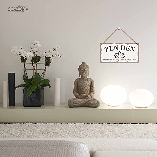 SCAZOMV Wood Decorative Signage, Zen Den Sign, Meditation Room Decor, 10X5 Inch