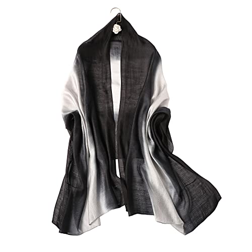 WINCESS.YU Women Gradient Scarf Long Shawls and Wraps Fashion Plain Pashmina Formal Scarf - color: Black and White