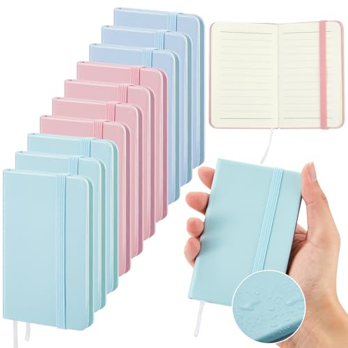 10 Pcs Hardcover Leather Pocket Notebook 4 x 2.5 Inch Small Notebook 50 Sheets Hardcover Mini Notepad Tiny Lined Journal for Office Home School Writing Supplies (Pink,Blue,Green) - color: Pink, Blue, Green, size: Solid Color