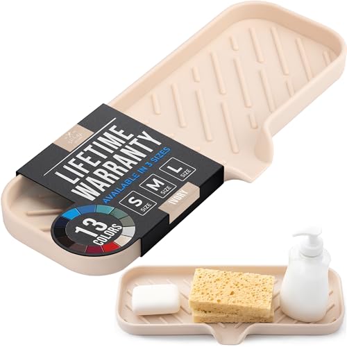 Zulay Kitchen Large Silicone Sponge Holder (12x4) – Flexible Sink Organizer Tray for Kitchen & Bathroom – Multipurpose Soap Dish for Sponges, Makeup, Trinkets & More (Ivory) - color: Ivory, size: Large (12x4)