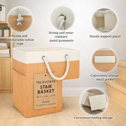 Stair basket,Foldable staircase baskets,Step stairs storage baskets with handle,1pcs apricot - color: apricot