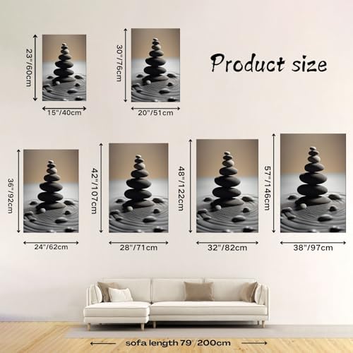 Loitspo Zen Stone Canvas Wall Art, Spirit Canvas Wall Art, Stones Balance Pebbles Stack Picture Print, Zen Stones and Sand Pictures Print Wall Art Decor, Spirit Sand Picture for Yoga (20"x30") - size: 30L"x20W"
