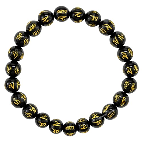 Amazing Gemstone Crystal Bracelet for Women Men's Gifts - Protection Healing Crystal Bracelet - 8mm Gemstone Beaded Stretchable Bracelet Pulseras Para Hombres Mujer Stocking Stuffers Mothers Day Gift (Black Agate (Om Mani Padme Hum)) - color: Black Agate