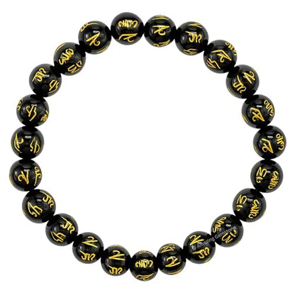 Amazing Gemstone Crystal Bracelet for Women Men's Gifts - Protection Healing Crystal Bracelet - 8mm Gemstone Beaded Stretchable Bracelet Pulseras Para Hombres Mujer Stocking Stuffers Mothers Day Gift (Black Agate (Om Mani Padme Hum)) - color: Black Agate