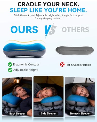 Hikenture Camping Pillow with Removable Cover - Ultralight Inflatable Pillow for Neck Lumbar Support - Upgrade Backpacking Pillow - Washable Travel Air Pillows for Camping, Hiking, Backpacking - color: Blue