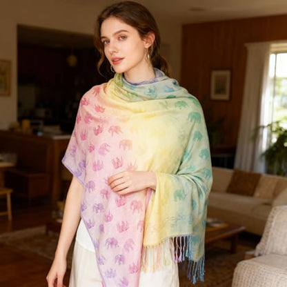 Rave Pashmina Scarf, Fashion Colorful Shawls and Wraps Soft Festival Scarves - color: E-camel (Horse Pattern)