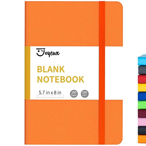 JOYEUX Blank Journal Notebook, A5, 160 Pages 100 Gsm Thick Sketch Books Hardcover Journal for Writing, 5.7 inches x 8 inches Notebooks for Work, Study (Orange) - color: Orange
