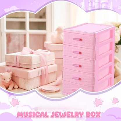 Pink Plastic Storage Drawers Desktop Storage Box Mini Drawer Organizer Necklace Jewelry Storage Case Cute Plastic Dresser for Girls Bathroom, Dorm, Desk, Home, 5 Layers