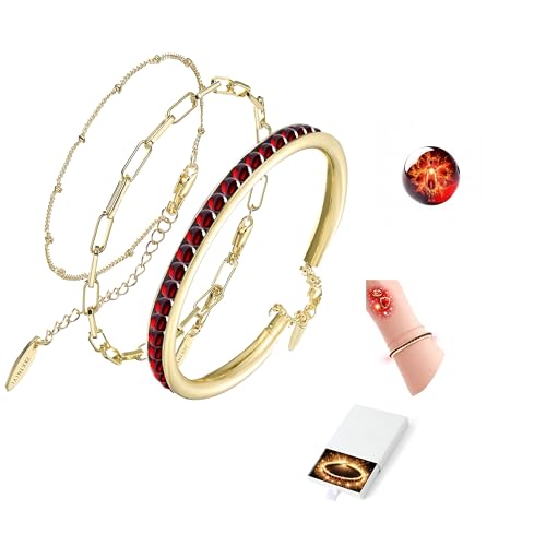 Intentional Healing Stones Bracelet for Women, 3PCS Layered Set with Semi‑Precious Stone Beads, Inspirational Jewelry for Calm Rituals & Emotional Balance - style: Garnet - Strength & Protection