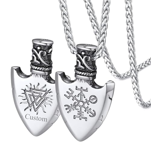 FaithHeart Norse Viking Rune Necklace with Adjustable Braided Leather/Stainless Steel Rope Chains for Men Women, Vintage Amulet Jewelry Gift with Delicate Box - color: 05. Compass-Silver (Personalized)
