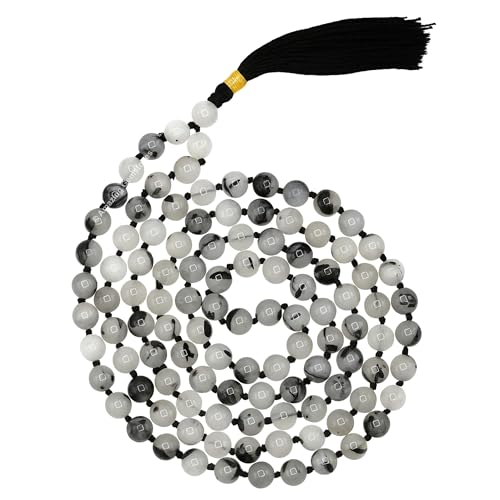 Amazing Gemstone Black Rutilated Quartz Mala Knotted - color: Black Rutilated Quartz, style: Knotted