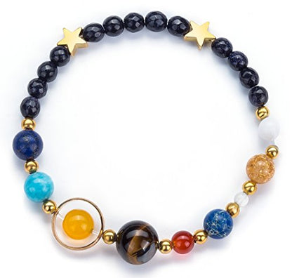 Fesciory Women Solar System Bracelet Universe Galaxy The Eight Planets Guardian Star Natural Stone Beads Bracelet Bangle Gifts - color: Blue Sandstone(Stretch)