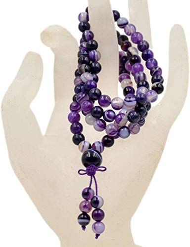 AD Beads 6mm Natural Healing Gemstones Buddhist 108 Prayer Mala Stretchy Bracelet Necklace - color: Purple Stripe Agate
