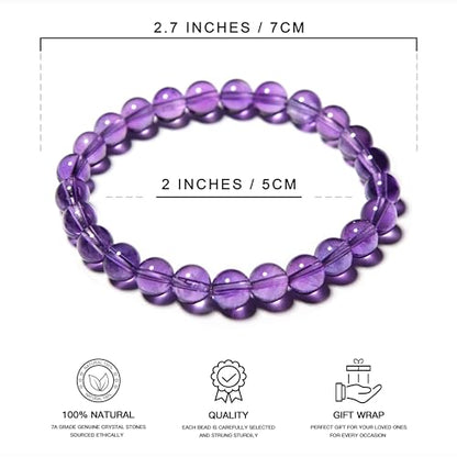 ILLUMINIA 5A Grade Natural Crystal Gemstone Bracelet | Healing Energy Charged Quartz Stone Bead | Handcrafted Stretch Bracelet for Women Men Teens - color: Uruguayan Amethyst, size: Medium - 8mm bead