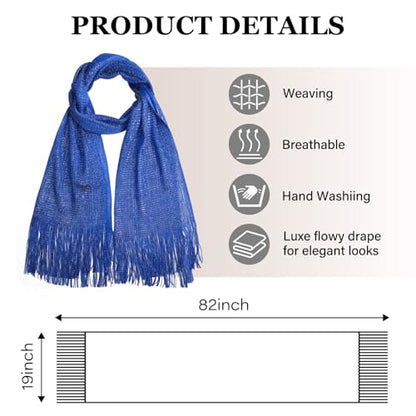 Sumolux Shawls Wraps for Evening Dresses Metallic Glitter Shawls Scarf for Women Sparkling Wedding with Free Buckle - color: Blue