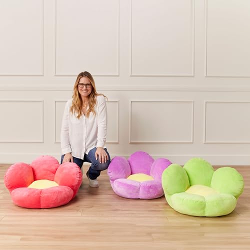 ECR4Kids SoftZone Flower-Shaped Cozy Floor Cushion, 25in, Flexible Seating, Bright Purple
