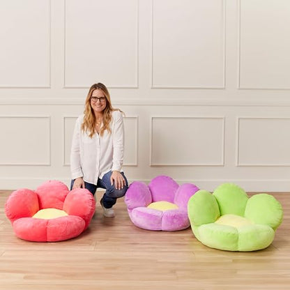 ECR4Kids SoftZone Flower-Shaped Cozy Floor Cushion, 25in, Flexible Seating, Bright Purple