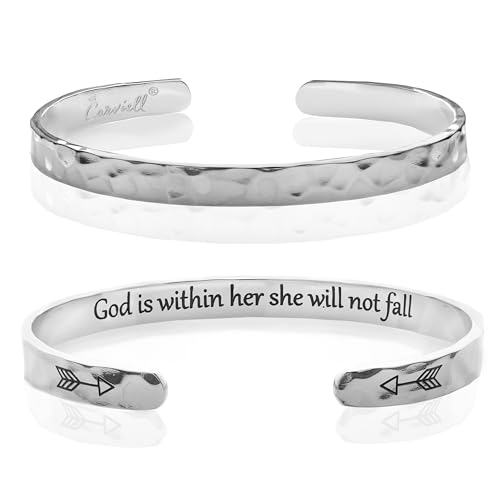 Carviell Bracelet - Gifts for Women – Inspirational, Friendship, Love, Mom, Daughter, Sister, Christian, Graduation, Memorial & Wedding Gifts – 100+ Phrases – Stainless Steel, Gift-Ready - style: CHRISTIAN GIFT - God is within her, she will not fall.
