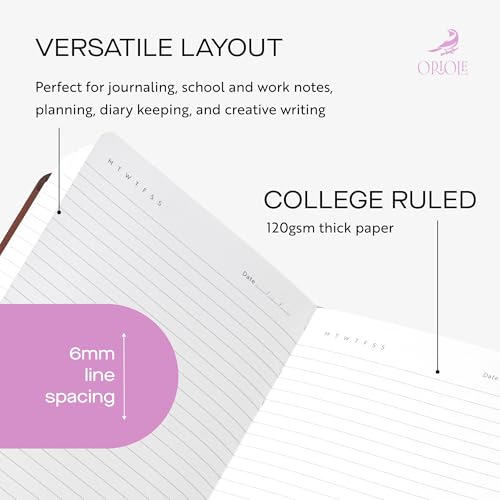 Oriole Vegan Leather Ruled Notebook - Chestnut Brown | 176 Pages of Thick Lined Paper | Soft Touch Hardcover Journal (5 x 8 in) with Gold Foil Bird Design & Luxury Gift Box - color: Chestnut Brown