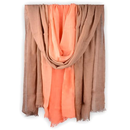 Two-tone Linen Scarf for Women Lightweight Summer Wrap Cotton Shawl Beach Travel Pashmina Gauze 75"×35" - color: Orange/Coffee