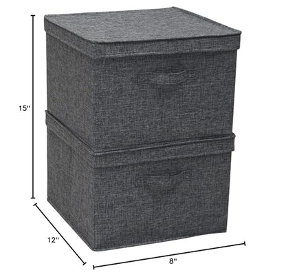 Household Essentials Square Fabric Storage Bins with Lids, Graphite, Set of 2 - color: Graphite