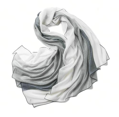 Luxury Cashmere Pashmina Style Shawl - Silk & Wool Blend Scarf, Lightweight Skin-Friendly Wrap - color: Gray + White