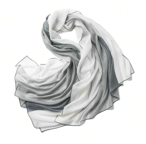 Luxury Cashmere Pashmina Style Shawl - Silk & Wool Blend Scarf, Lightweight Skin-Friendly Wrap - color: Gray + White