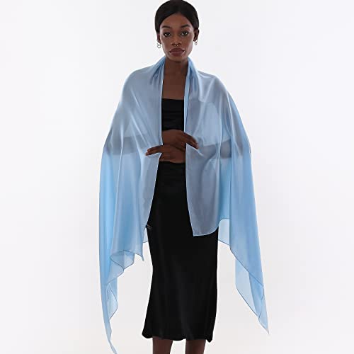 Womens Scarf Pashmina Shawls and Wraps for Evening Dresses Like Chiffon Silk Scarf for Bridal Wedding - color: Blue