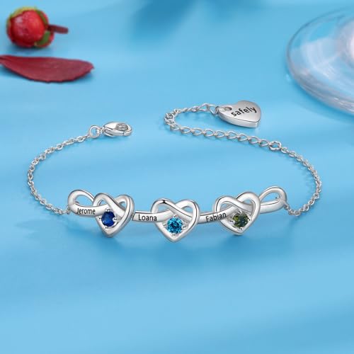 Personalized Birthstone Bracelet for Women Mom Engraved 2-6 Names Mother Bracelet with Birthstones Unique Gift for Mothers Day, Birthday, Christmas - color: 3 Names