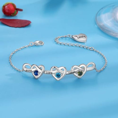 Personalized Birthstone Bracelet for Women Mom Engraved 2-6 Names Mother Bracelet with Birthstones Unique Gift for Mothers Day, Birthday, Christmas - color: 3 Names
