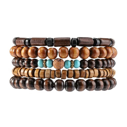 MILAKOO Mens Beaded Bracelets Tribal Wooden Elastic Adjustable Prayer Beads Wrap Cuff for Women - color: Q: 5pcs