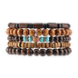 MILAKOO Mens Beaded Bracelets Tribal Wooden Elastic Adjustable Prayer Beads Wrap Cuff for Women - color: Q: 5pcs